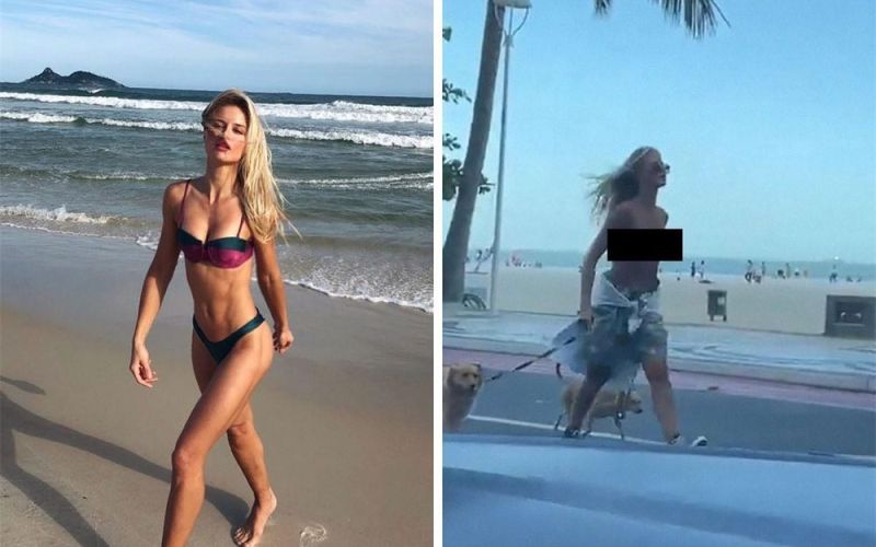 Thản nhiên thả rông vòng 1 dắt chó đi dạo, người mẫu bikini bị bắt vì làm việc này ở nơi công cộng